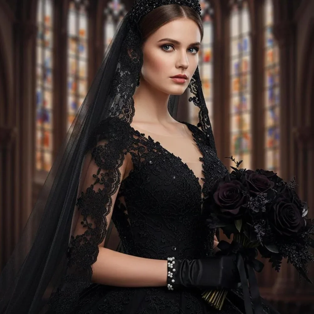 Women's Black Short Satin Wedding Tuxedo Pearl Floral Imported Polyester Gloves